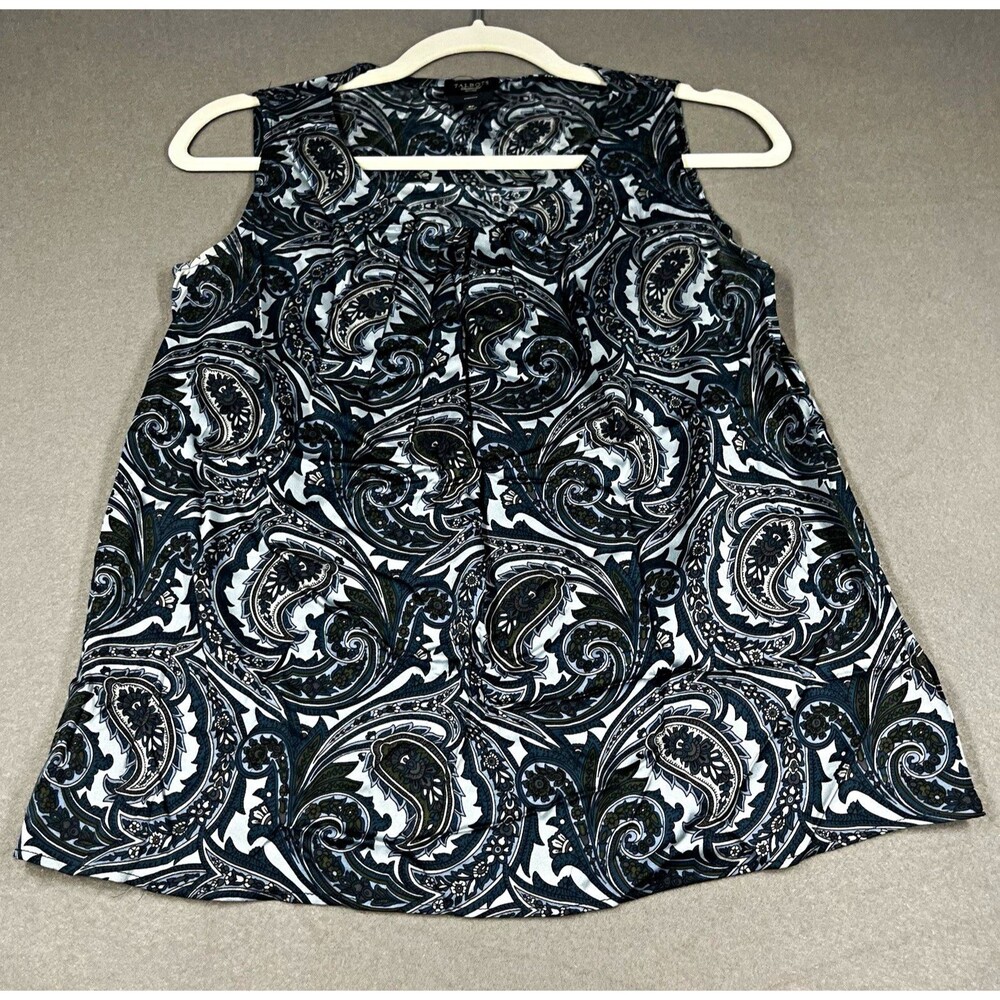 Talbots Petites 6P Paisley Chiffon Silk Spandex Sleeveless Pleated Blouse